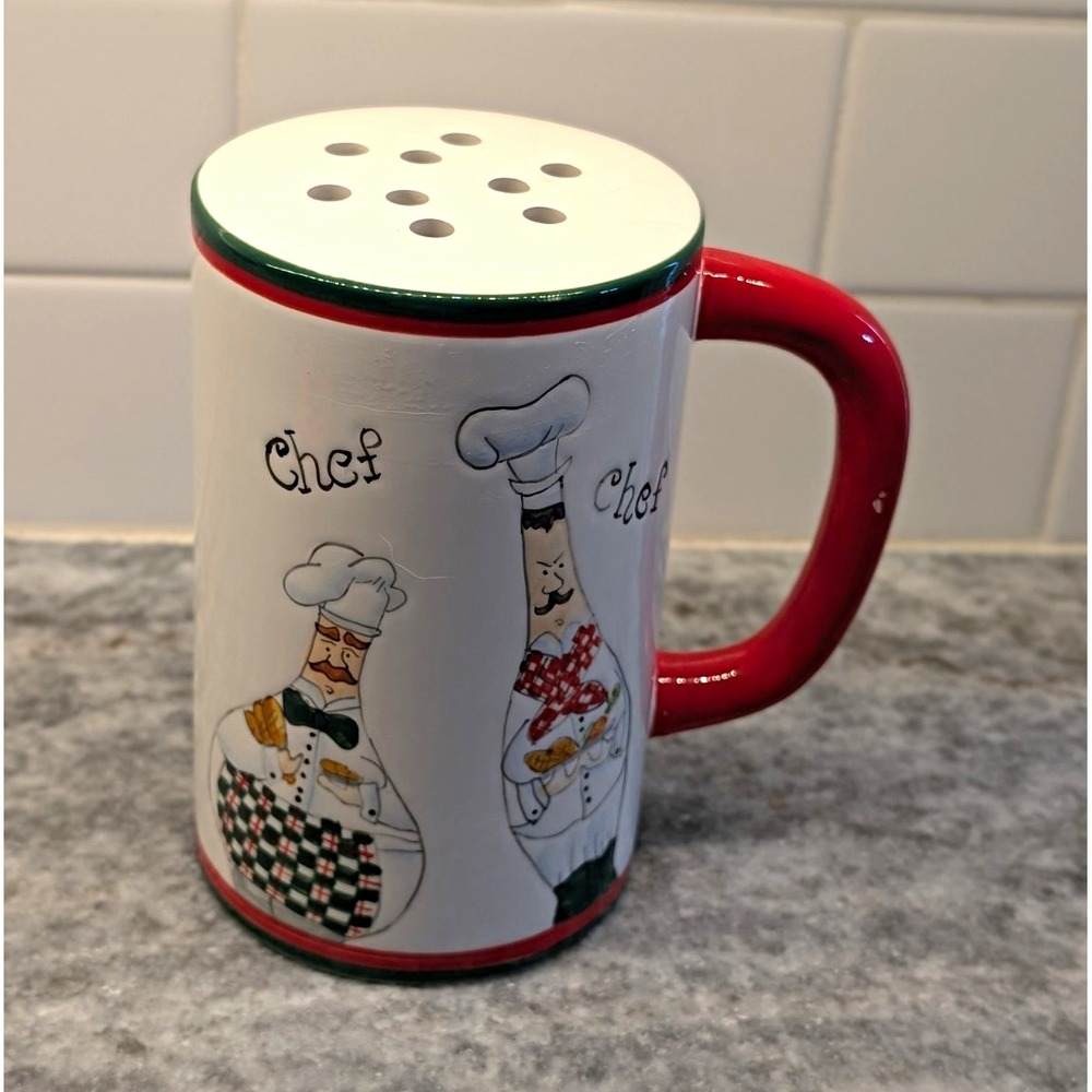 Bella Casa by Ganz Chef Parmesan Cheese Shaker Ceramic Red Green 6.5" w/Stopper